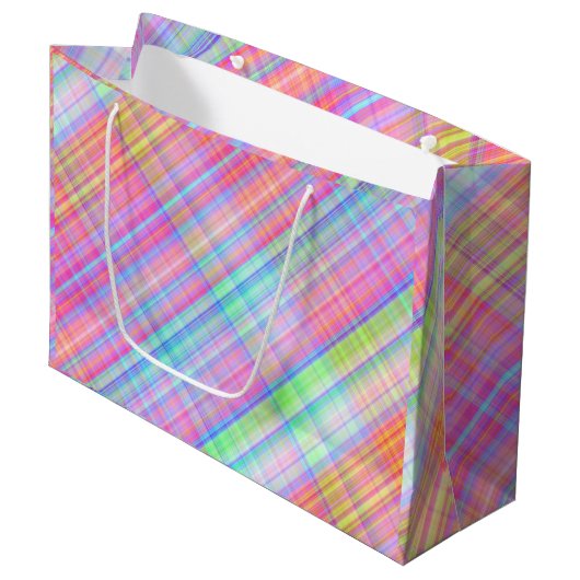 Pastel Multicolour Plaid Fabric Groot Cadeauzakje (Voorkant Gekanteld)
