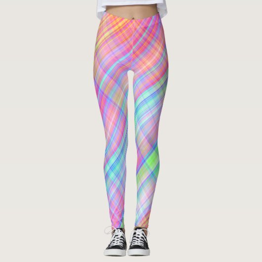 Pastel Multicolour Plaid Fabric Leggings (Voorkant)