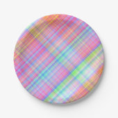 Pastel Multicolour Plaid Fabric Papieren Bordje (Voorkant)