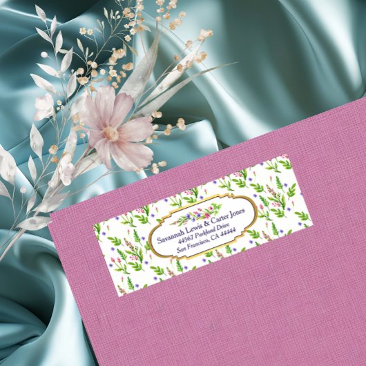 Pastel Multifloral & Goud Lijst retouradres Etiket