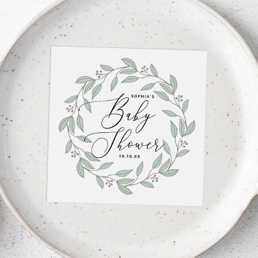 Pastel munt bloemendelicate script baby shower servet