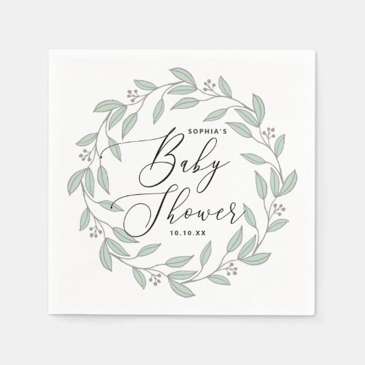 Pastel munt bloemendelicate script baby shower servet (Voorkant)