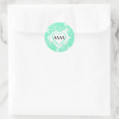 Pastel munt groen monogram hart ronde sticker (Tas)