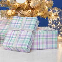 Pastel Munt Lavendel Zachte Raster Witte Schotse R Cadeaupapier