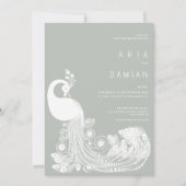 Pastel munt wit koninklijke pauw elegante bruiloft kaart (Voorkant)