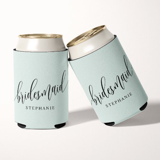 Pastel Muntgroene Bruidsmeisje Moderne Script  Blikjeskoeler