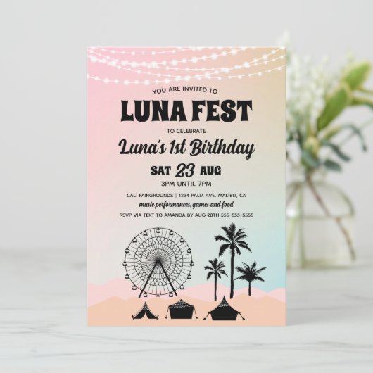 Pastel Music Festival Birthday Uitnodiging (Staand voorkant)