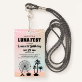 Pastel Music Festival Birthday Uitnodiging Lanyard Badge (Voorkant met draagriem)