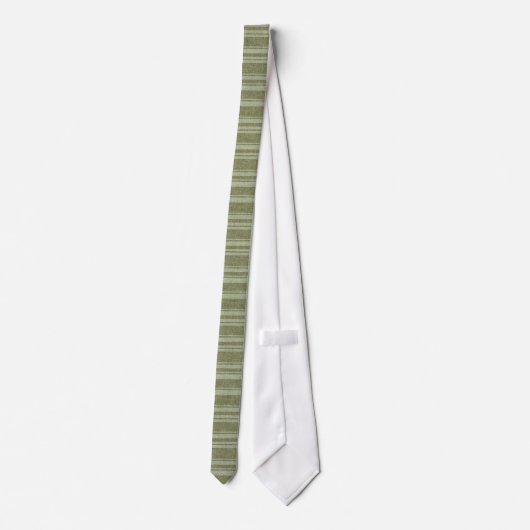 Pastel Muted Green Stripes Linen Burlap Textuur 2a Stropdas (Achterkant)