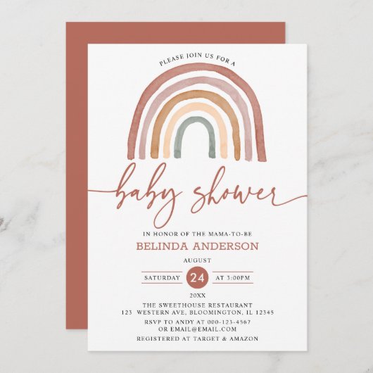 Pastel Muted Tones Boho Rainbow Baby shower Invit Kaart (Voorkant / Achterkant)