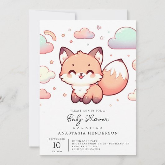 Pastel Mythical Fox Baby shower Kaart (Voorkant)