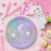 Pastel nachtelijke hemel gloeiende maan sterren gl papieren bordje (Feest)