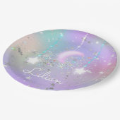 Pastel nachtelijke hemel gloeiende maan sterren gl papieren bordje (Gekanteld)