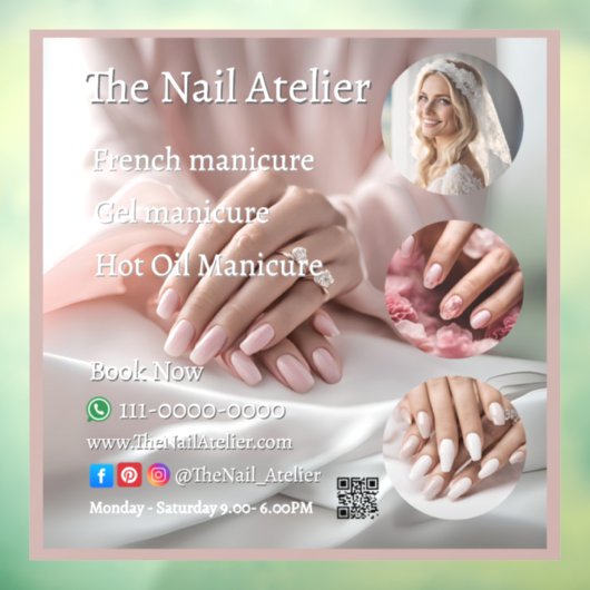 Pastel Nail Salon Elegant Hands Pink Manicure Text Raamsticker (Vel 3)