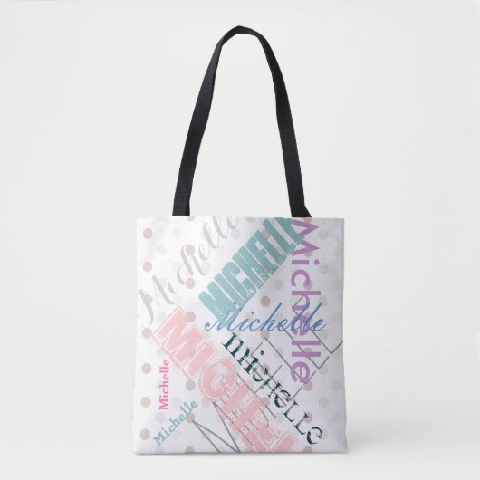 Pastel Name Polka Dot Tote Bag (Voorkant)