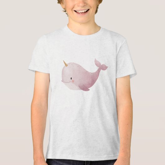 Pastel Narwhal Watercolor Illustration Tri-Blend Shirt (Voorkant)