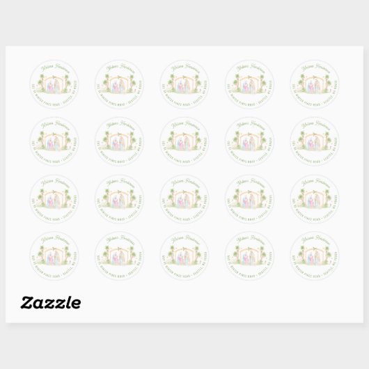 Pastel Nativity Christmas | Address Ronde Sticker (Vel)