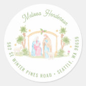 Pastel Nativity Christmas | Address Ronde Sticker (Voorkant)