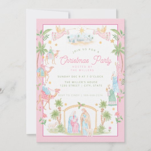 Pastel Nativity Christmas Party Kaart (Voorkant)