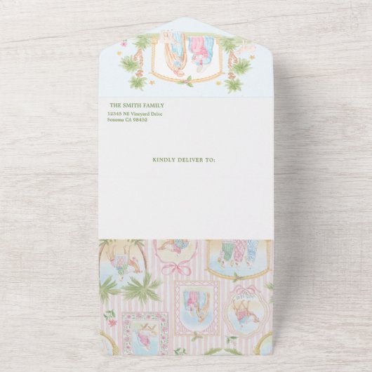 Pastel Nativity Christmas Photo Card All In One Uitnodiging (Buitenkant)