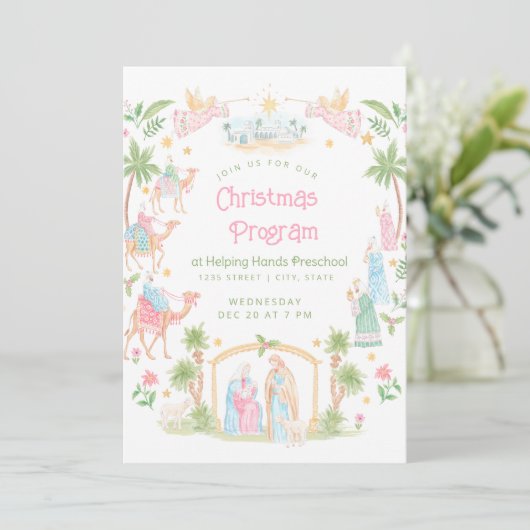Pastel Nativity Christmas Program | Preschool Kaart (Staand voorkant)