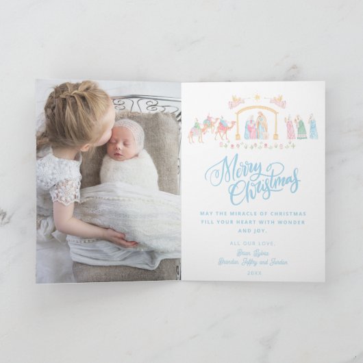 Pastel Nativity Folded Photo Card Kaart (Binnen)