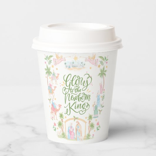 Pastel Nativity | Glory to the Newborn King Papieren Bekers (Voorkant)