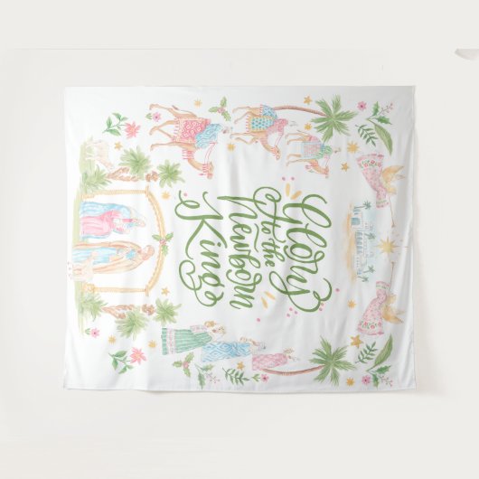 Pastel Nativity | Glory to the Newborn King Wandkleed (Voorkant (horizontaal))