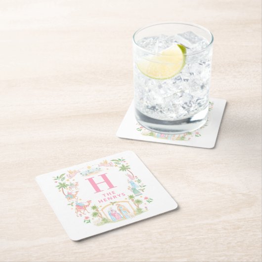 Pastel Nativity Monogram Kartonnen Onderzetters (Insitu)