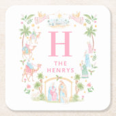 Pastel Nativity Monogram Kartonnen Onderzetters (Voorkant)