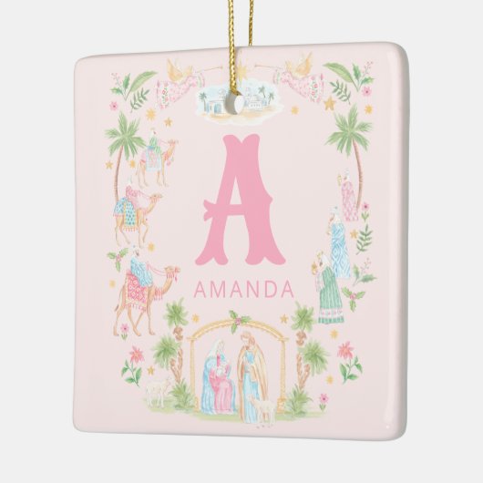 Pastel Nativity Monogram Keramisch Ornament (Links)