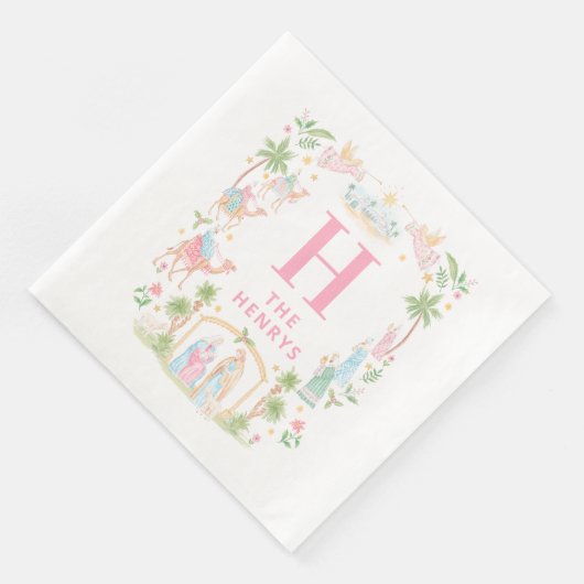 Pastel Nativity Monogram Servet (Hoek)