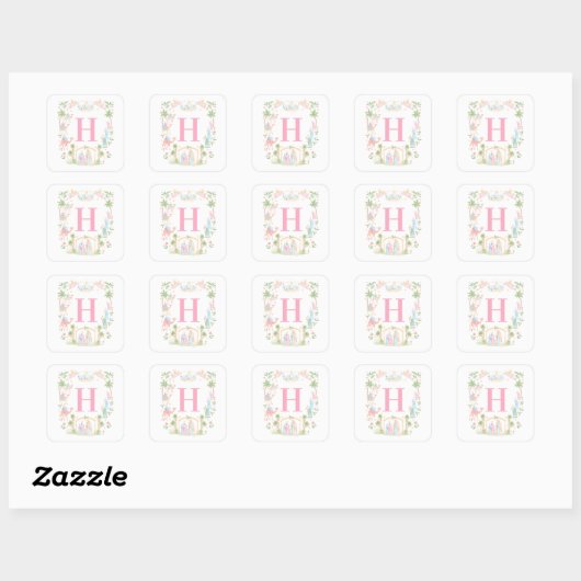 Pastel Nativity Monogram Vierkante Sticker (Vel)
