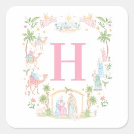 Pastel Nativity Monogram Vierkante Sticker