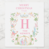Pastel Nativity Monogram Wijn Etiket (Enkel label)