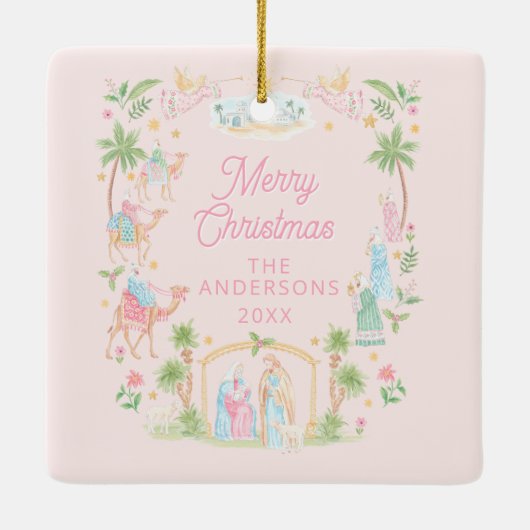 Pastel Nativity Photo Keramisch Ornament (Achterkant)