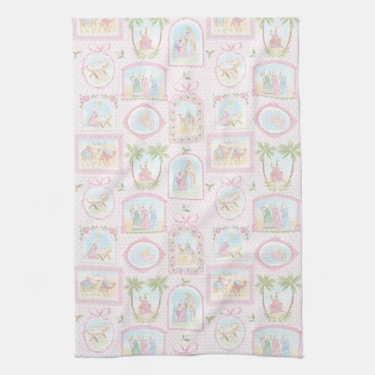 Pastel Nativity Scenes Christmas Theedoek (Verticaal)