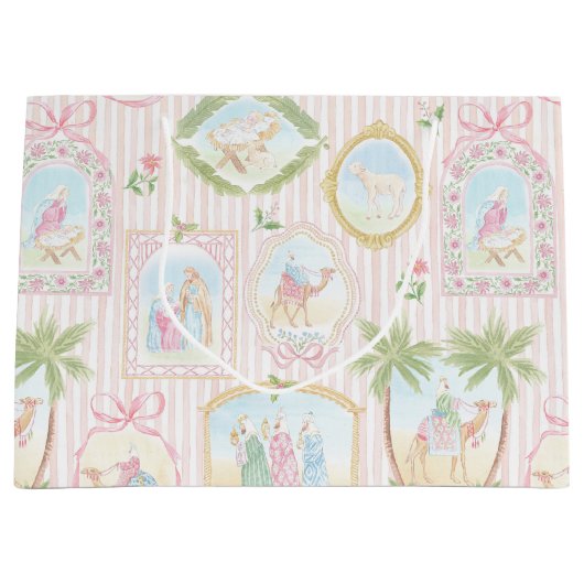 Pastel Nativity Scenes Striped Groot Cadeauzakje (Voorkant)