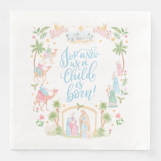 Pastel Nativity | Unto Us a Child is Born Servet (Voorkant)