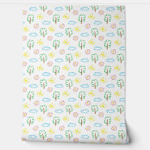 Pastel Natuur Boom Wolk Kinderkamer Behang