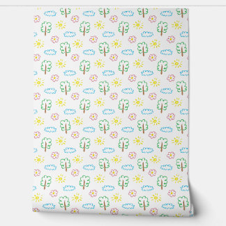 Pastel Natuur Boom Wolk Kinderkamer Behang