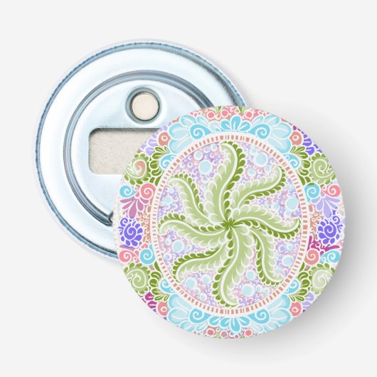 Pastel Natuur Mandala Art Button Flesopener (Voorkant)