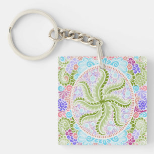 Pastel Natuur Mandala Art Sleutelhanger
