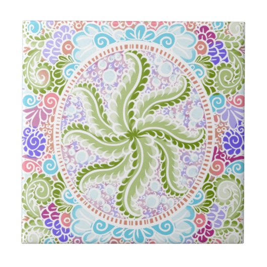 Pastel Natuur Mandala Art Tegeltje (Voorkant)