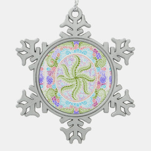 Pastel Natuur Mandala Art Tin Sneeuwvlok Ornament