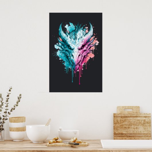 Pastel Neon Draak Spatposter Poster (Keuken)