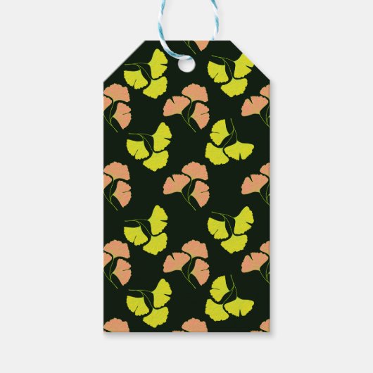 Pastel-Neon Ginko Leaves on Black Background Cadeaulabel (Voorkant)