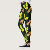Pastel-Neon Ginko Leaves on Black Background Leggings (Links)