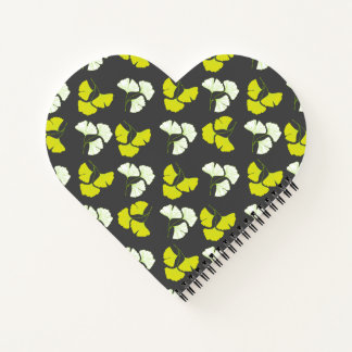 Pastel-Neon Ginko Leaves on Black Background Notitieboek