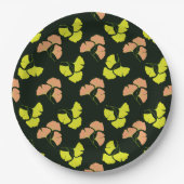 Pastel-Neon Ginkobladeren op Zwarte Achtergrond Papieren Bordje (Voorkant)